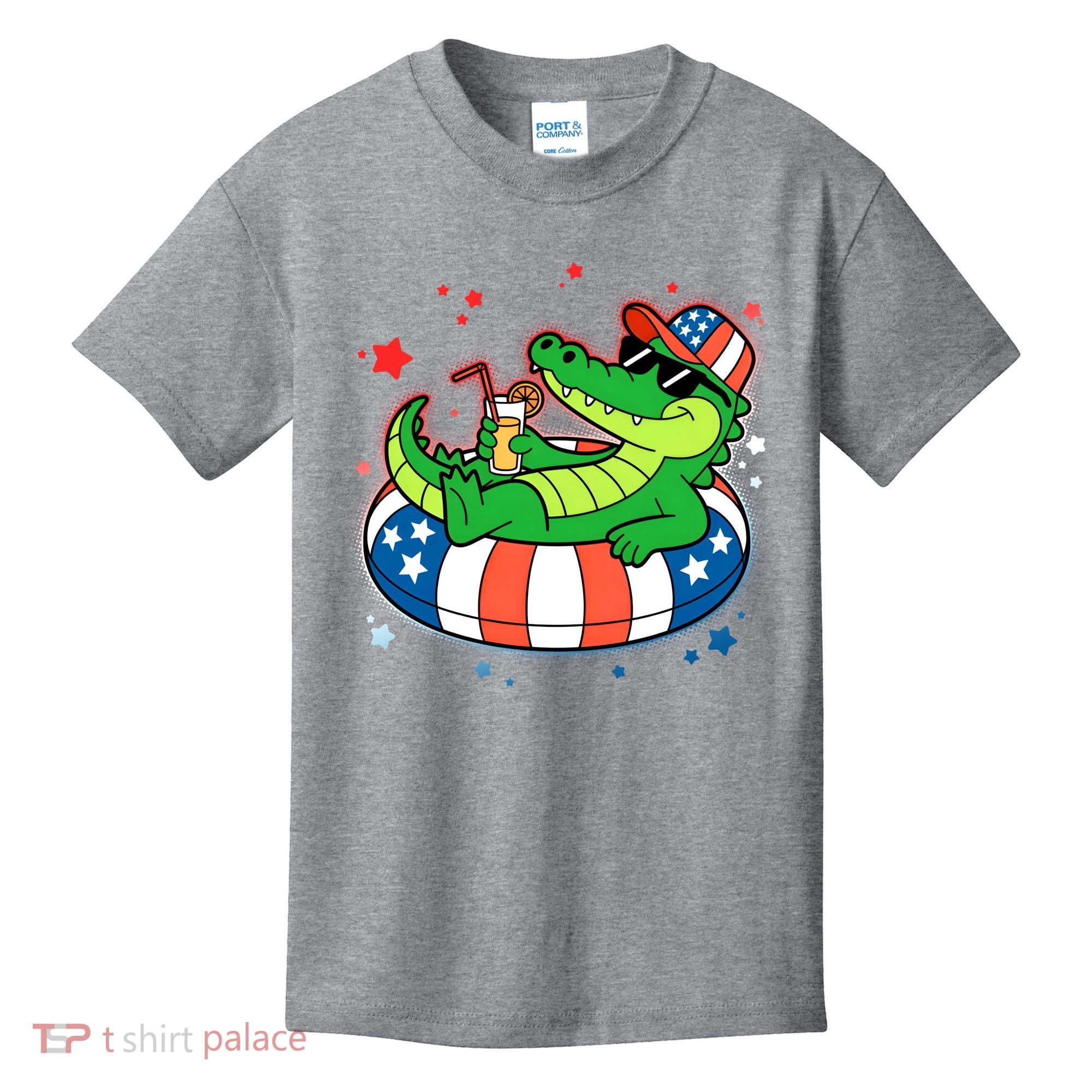 Funny Patriotic 4th Of July Alligator Crocodile Pool Float Tube Kids T-Shirt