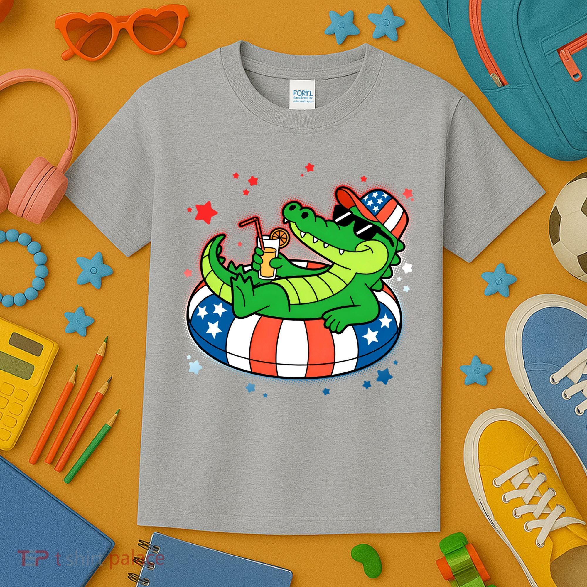 Funny Patriotic 4th Of July Alligator Crocodile Pool Float Tube Kids T-Shirt