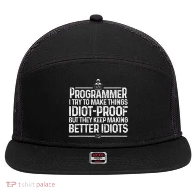 Funny Programmer Art Women Computer Coder Programming 7 Panel Mesh Trucker Snapback Hat