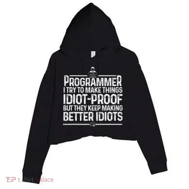 Funny Programmer Art Women Computer Coder Programming Crop Fleece Hoodie