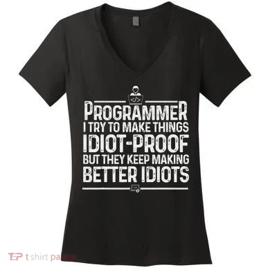 Funny Programmer Art Women Computer Coder Programming Women's V-Neck T-Shirt