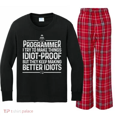 Funny Programmer Art Women Computer Coder Programming Kids Long Sleeve Plaid Pajama Set