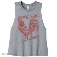 Funny Pets Awesome Sauce With Picture Of Rooster Women's Racerback Cropped Tank thumb 0