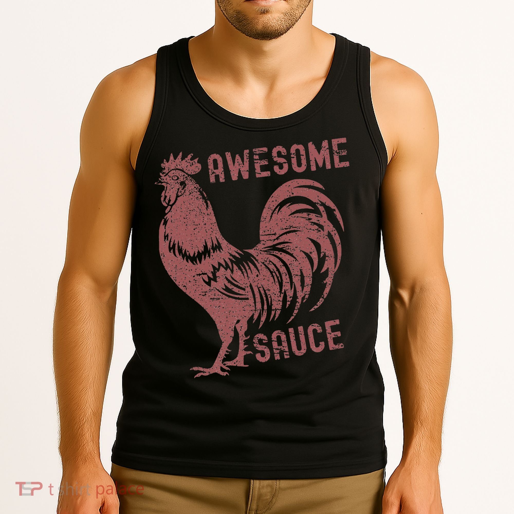 Funny Pets Awesome Sauce With Picture Of Rooster Tank Top