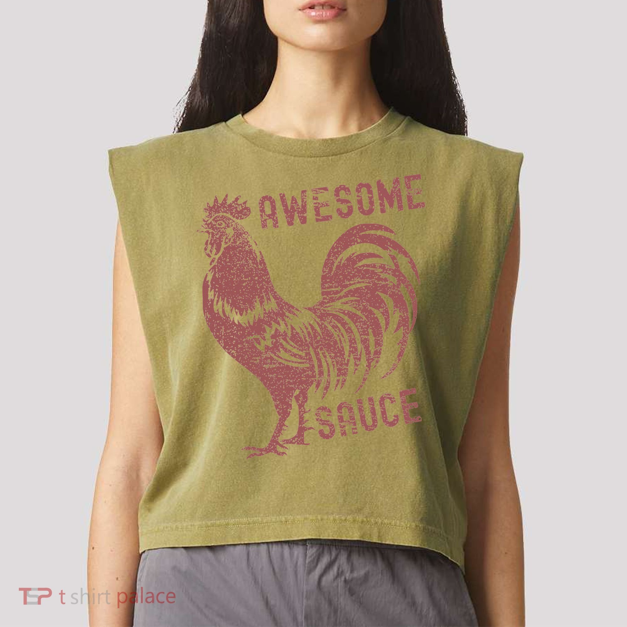 Funny Pets Awesome Sauce With Picture Of Rooster Garment-Dyed Women's Muscle Tee