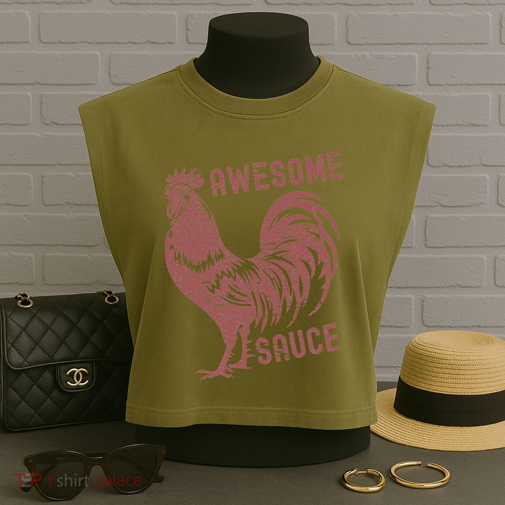 Funny Pets Awesome Sauce With Picture Of Rooster Garment-Dyed Women's Muscle Tee