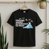 Funny Penguins Against Authoritarian Ice Holes Sarcastic  T-Shirt thumb 2