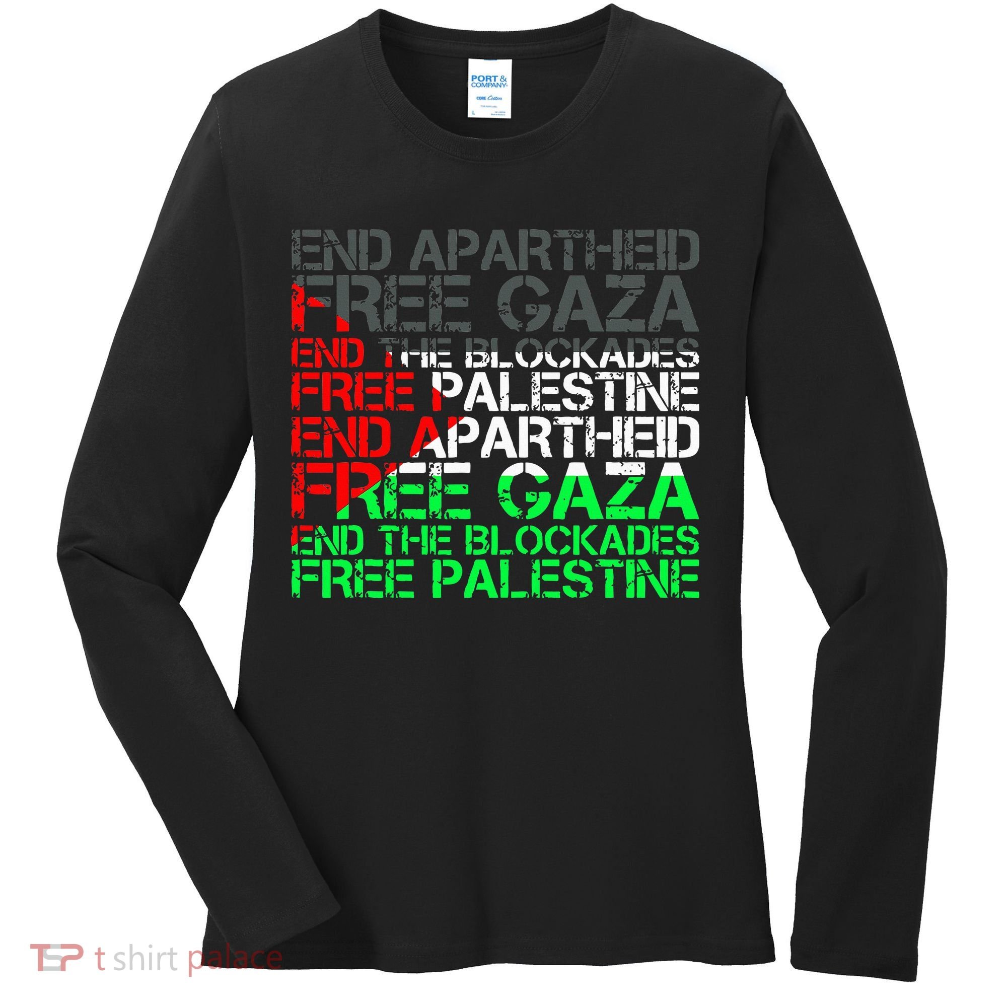 Free Palestine Arabic Palestine Gaza Jerusalem Support Flag Women's Long Sleeve Shirt