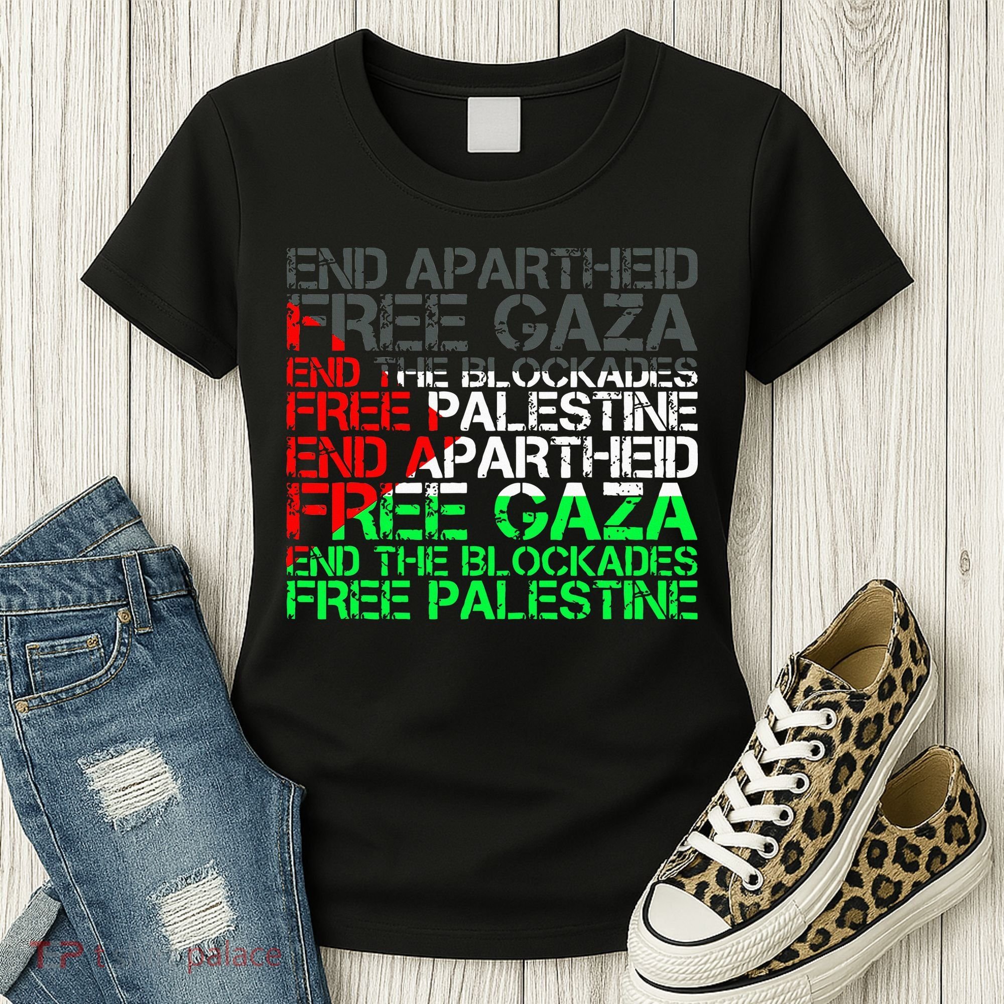 Free Palestine Arabic Palestine Gaza Jerusalem Support Flag Women's T-Shirt