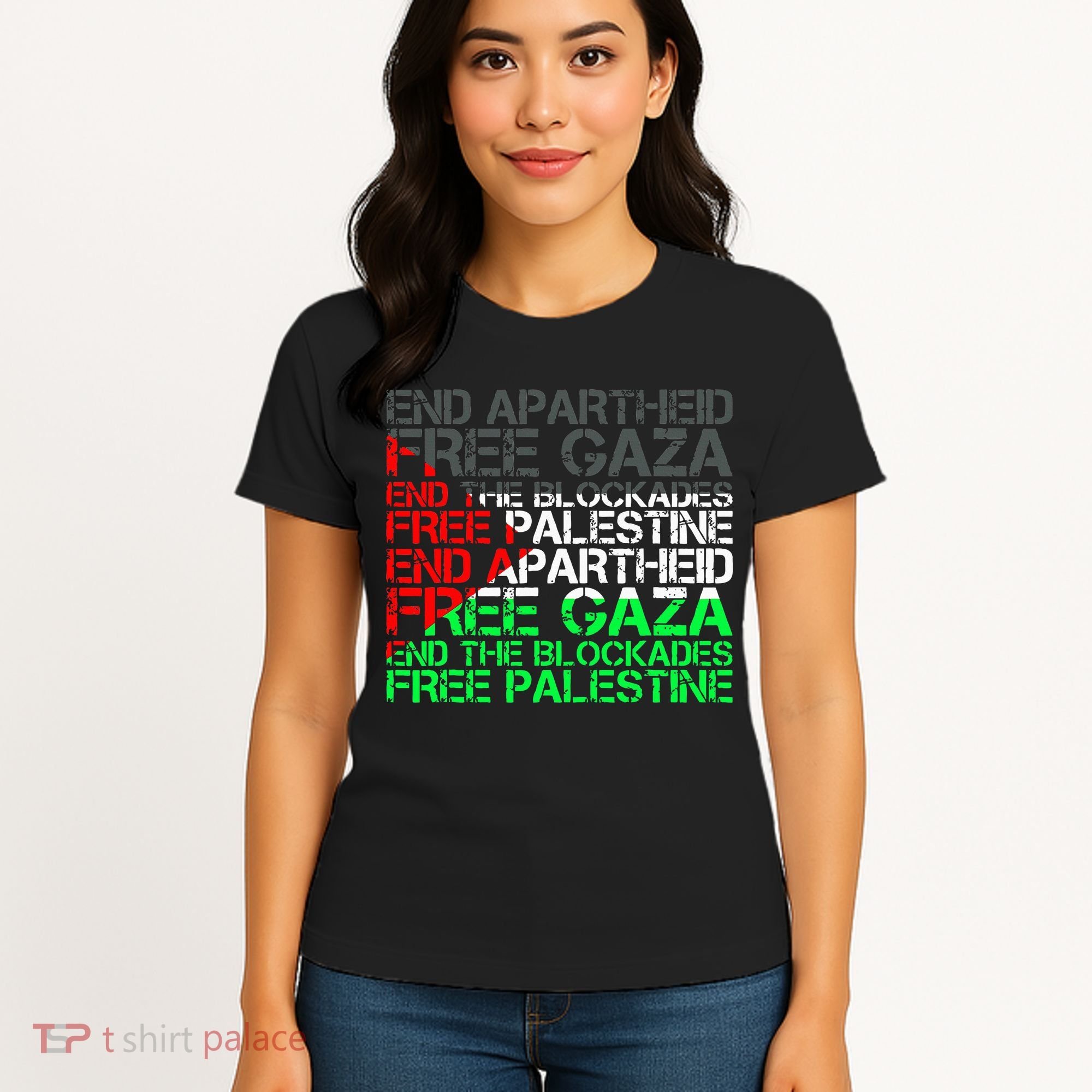 Free Palestine Arabic Palestine Gaza Jerusalem Support Flag Women's T-Shirt