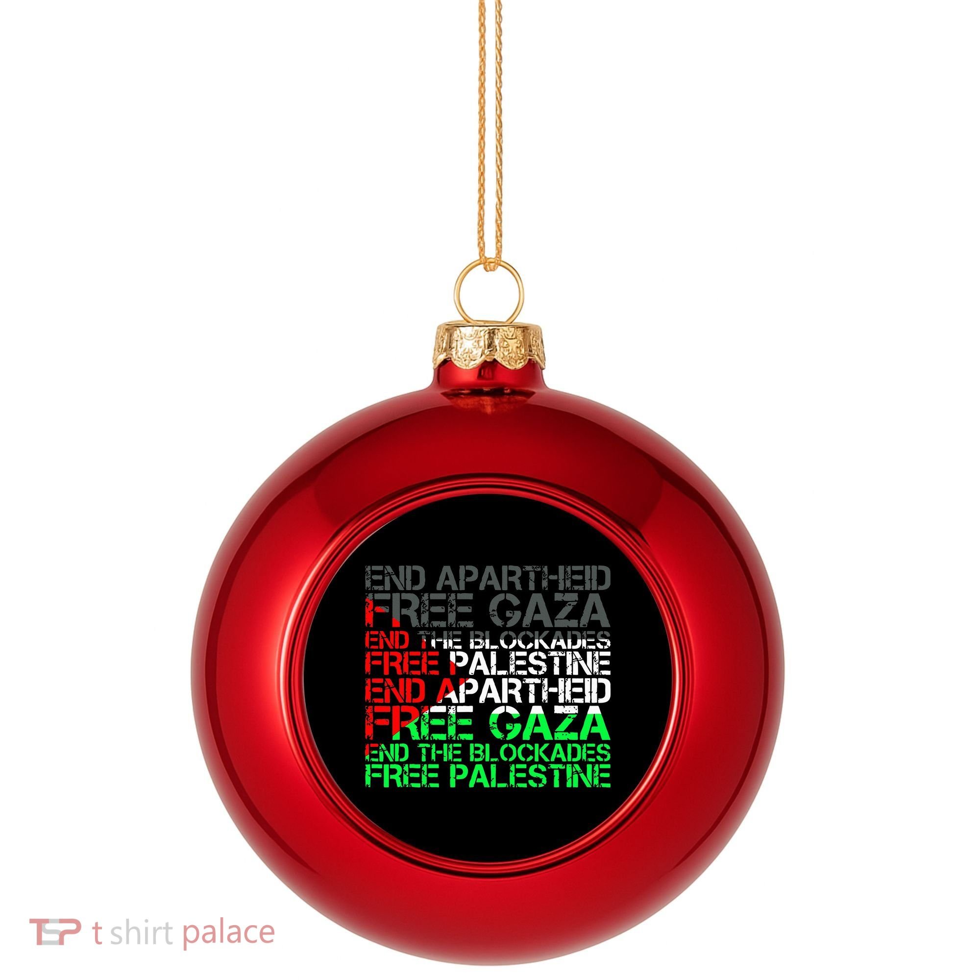 Free Palestine Arabic Palestine Gaza Jerusalem Support Flag Plastic Christmas Ball Ornament