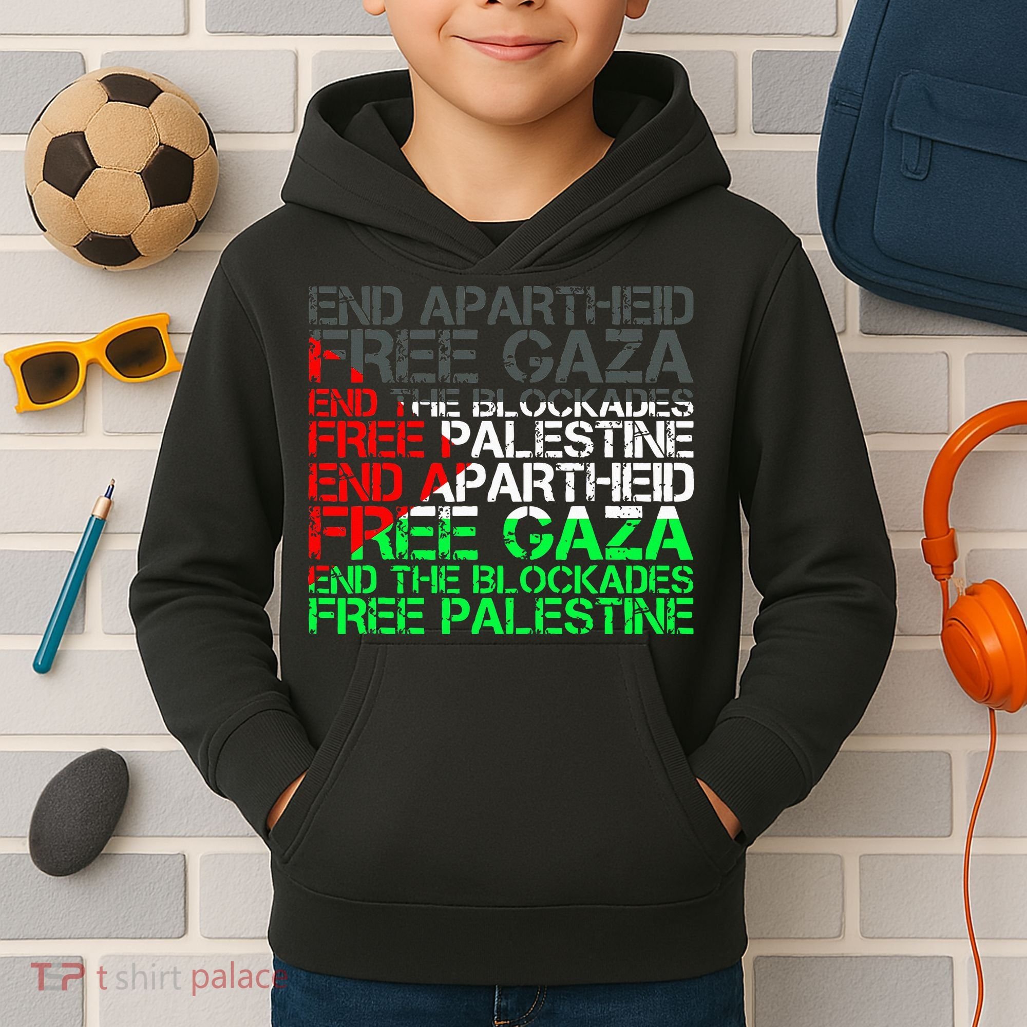 Free Palestine Arabic Palestine Gaza Jerusalem Support Flag Kids Hoodie