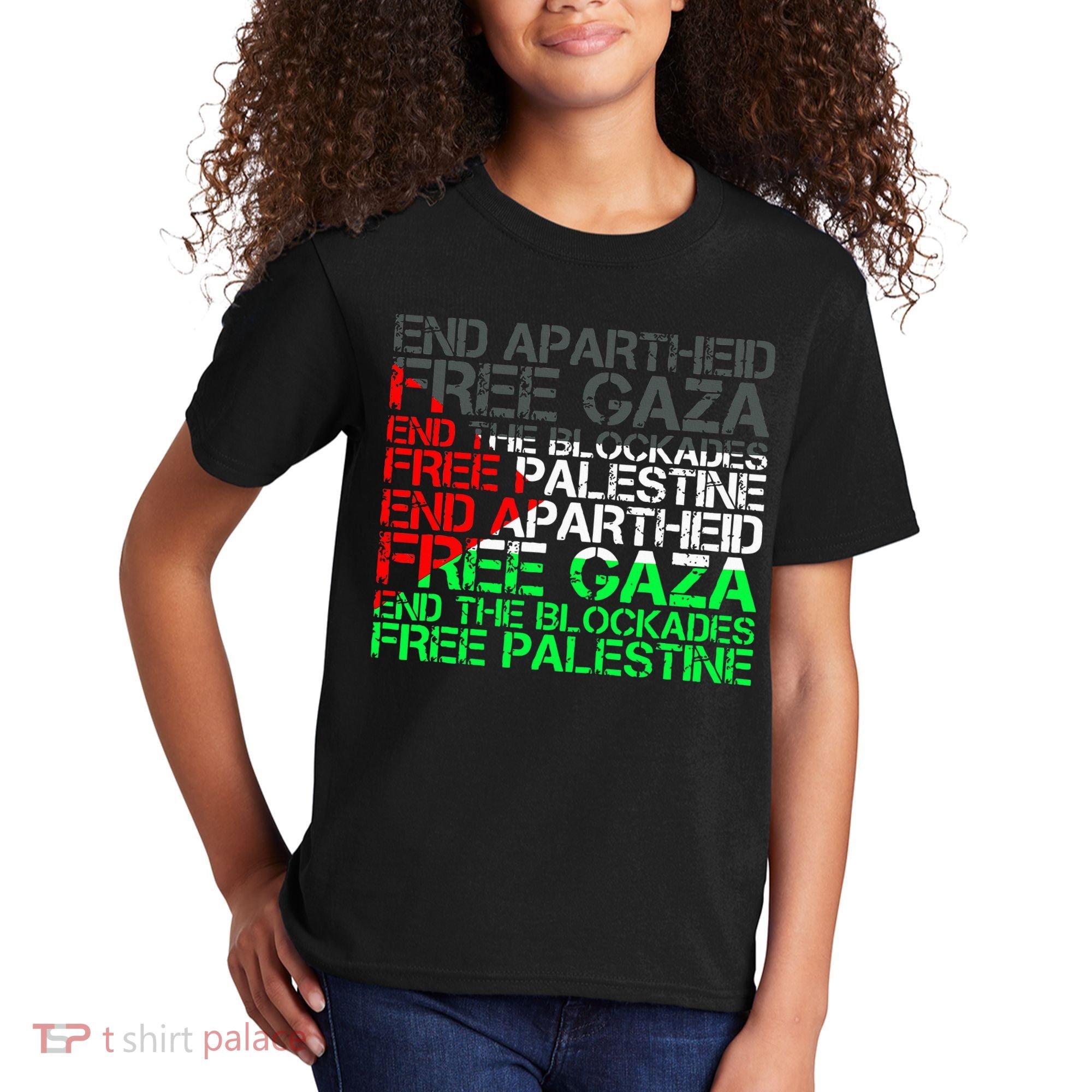 Free Palestine Arabic Palestine Gaza Jerusalem Support Flag Kids T-Shirt