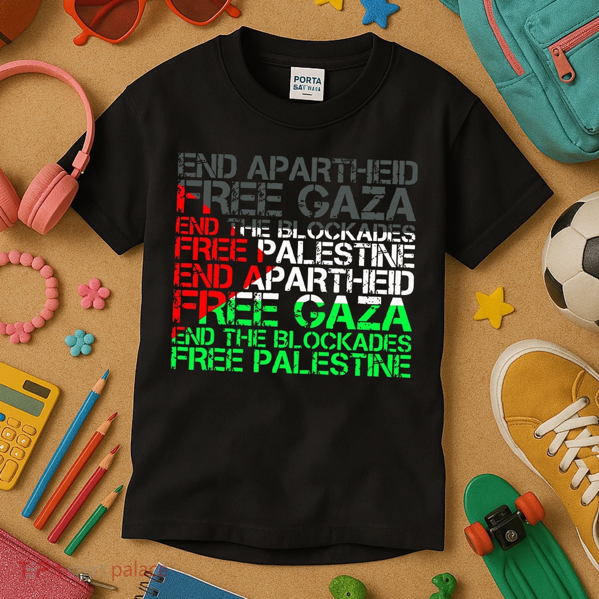 Free Palestine Arabic Palestine Gaza Jerusalem Support Flag Kids T-Shirt