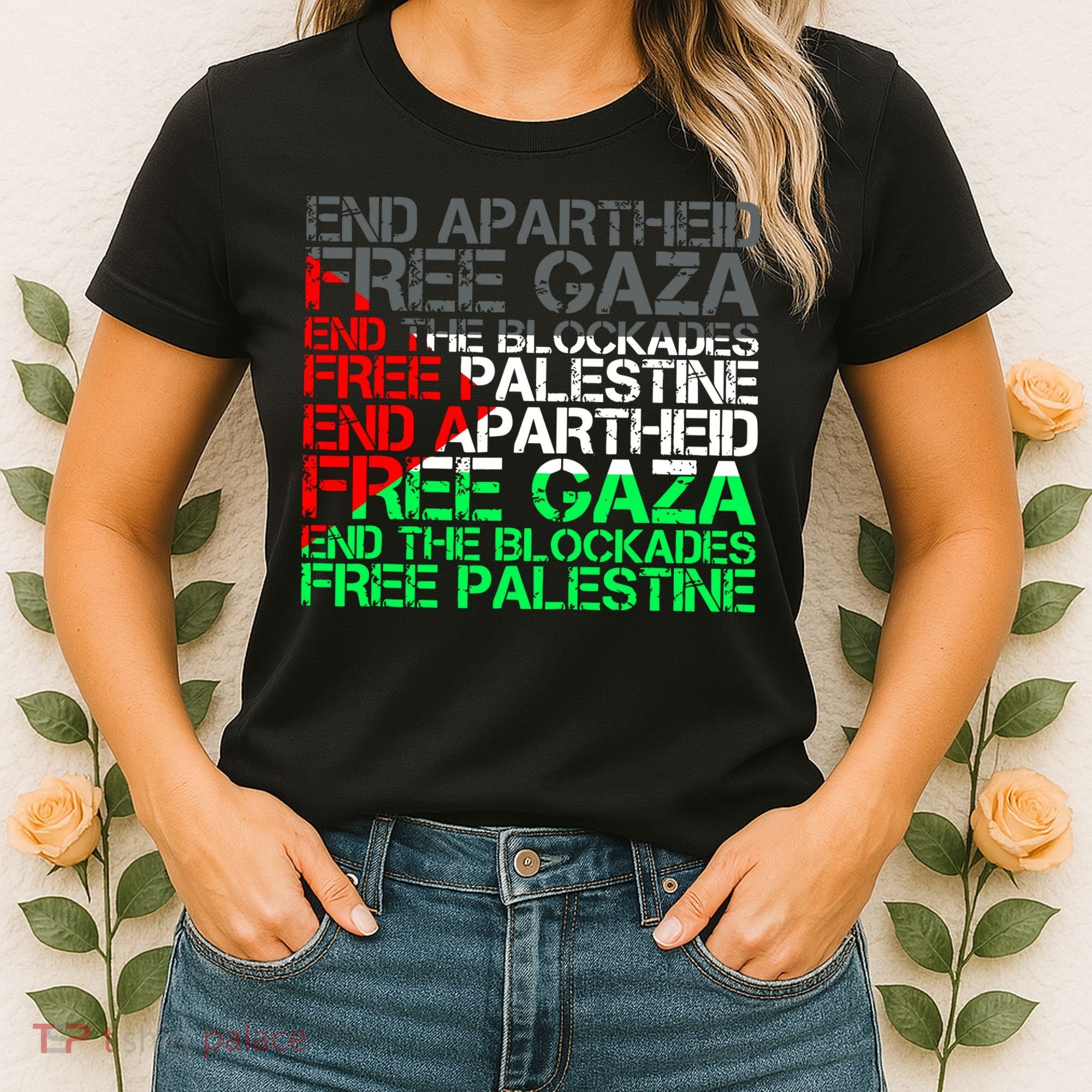 Free Palestine Arabic Palestine Gaza Jerusalem Support Flag Women's T-Shirt