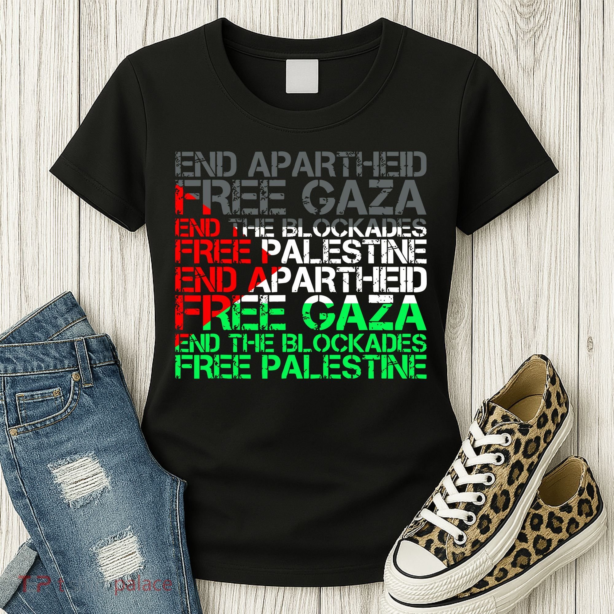 Free Palestine Arabic Palestine Gaza Jerusalem Support Flag Women's T-Shirt