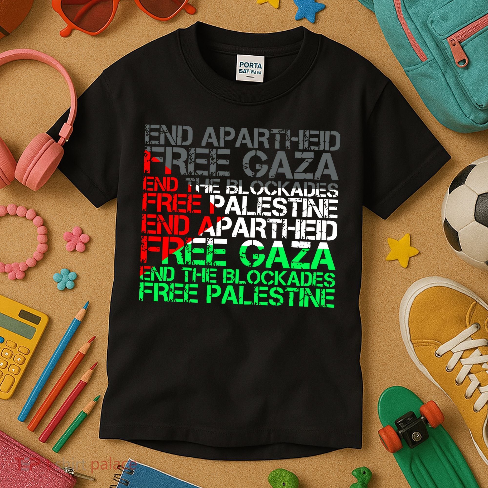 Free Palestine Arabic Palestine Gaza Jerusalem Support Flag Kids T-Shirt