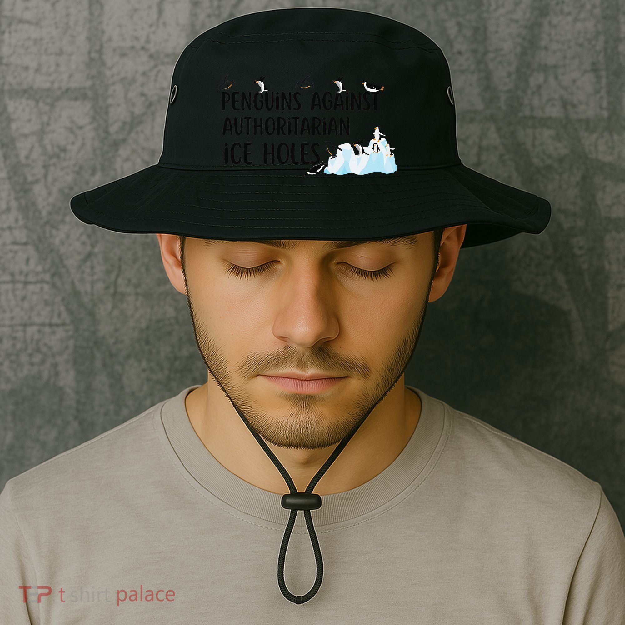 Funny Penguins Against Authoritarian Ice Holes Protest Bucket Hat