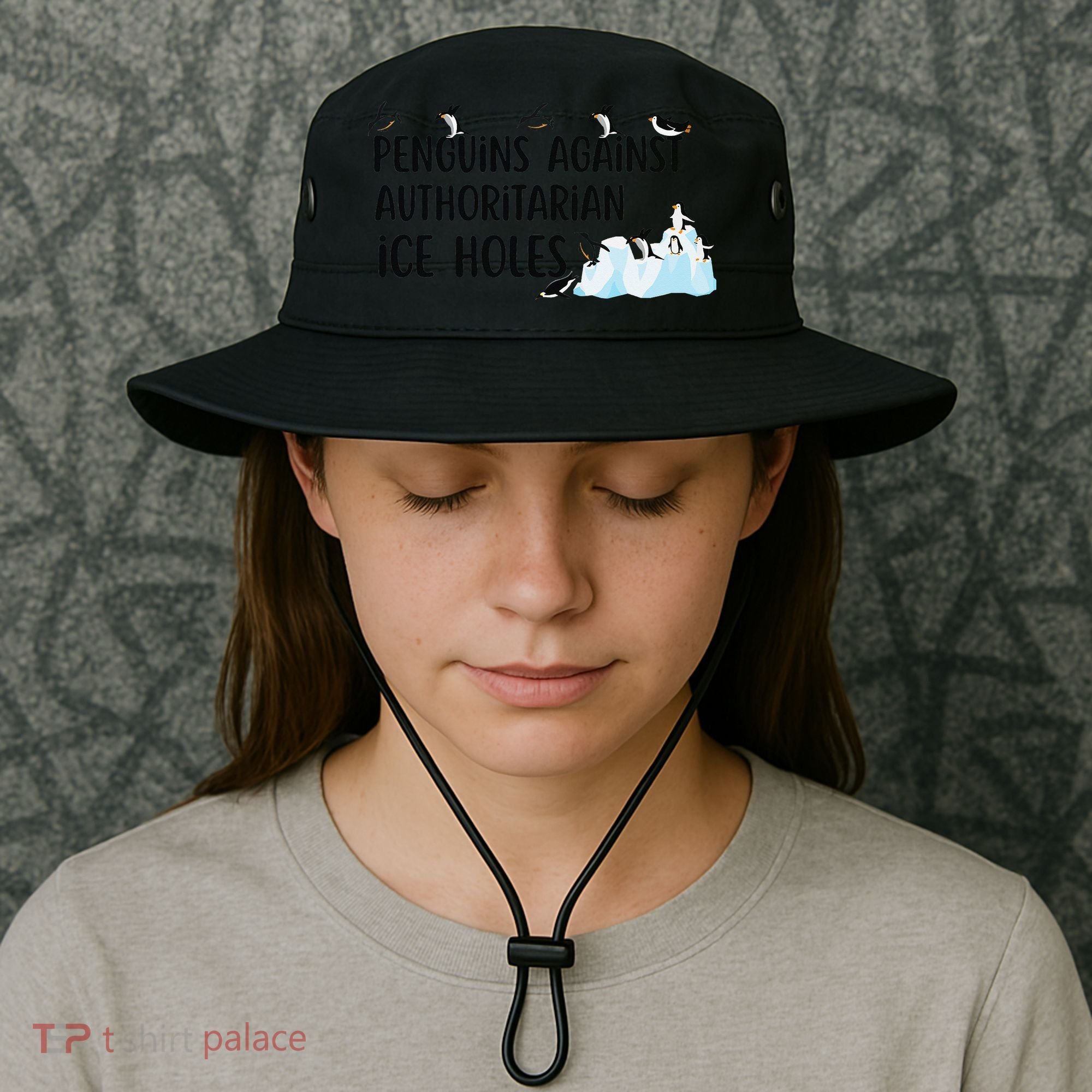 Funny Penguins Against Authoritarian Ice Holes Protest Bucket Hat