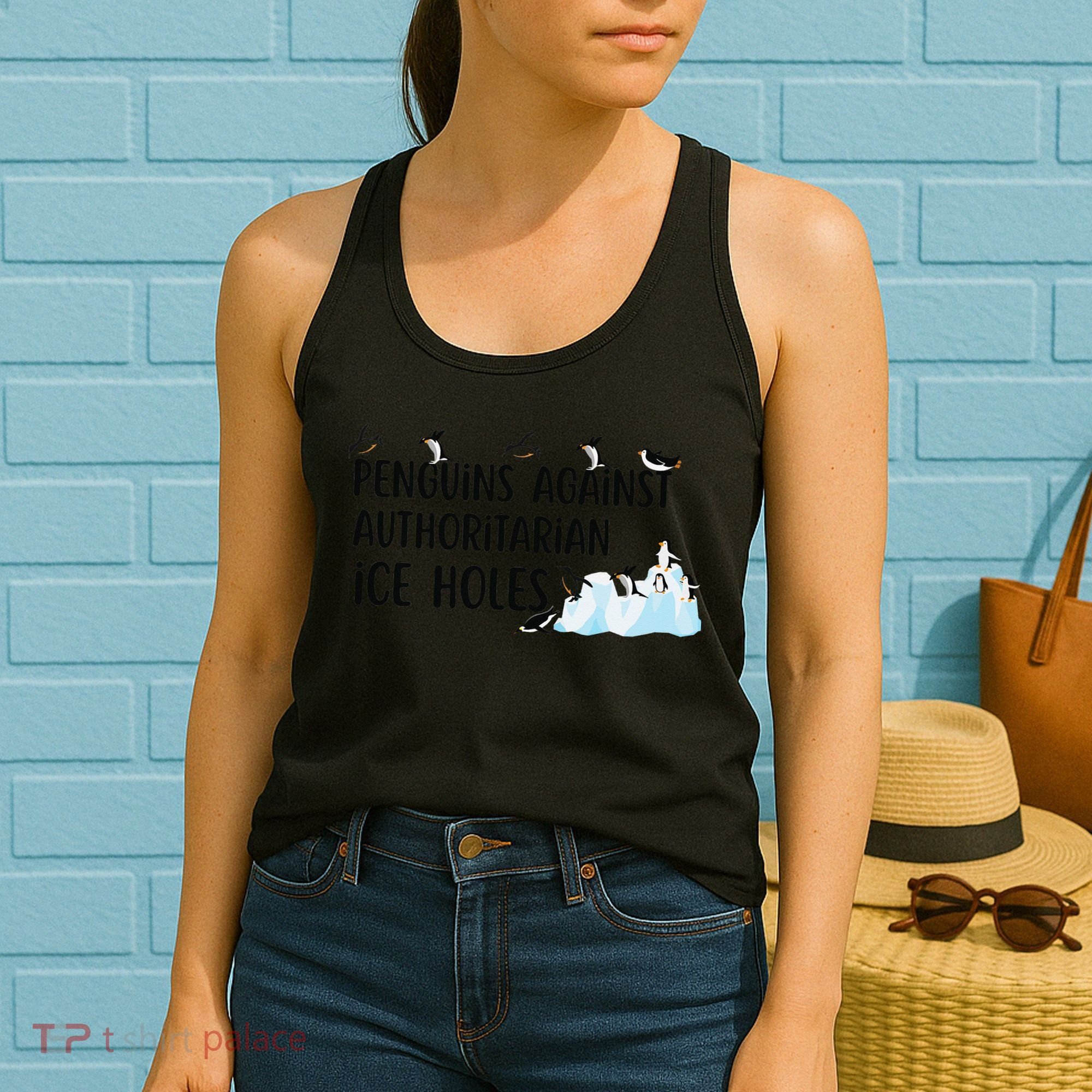 Funny Penguins Against Authoritarian Ice Holes Protest Women's Tank Top