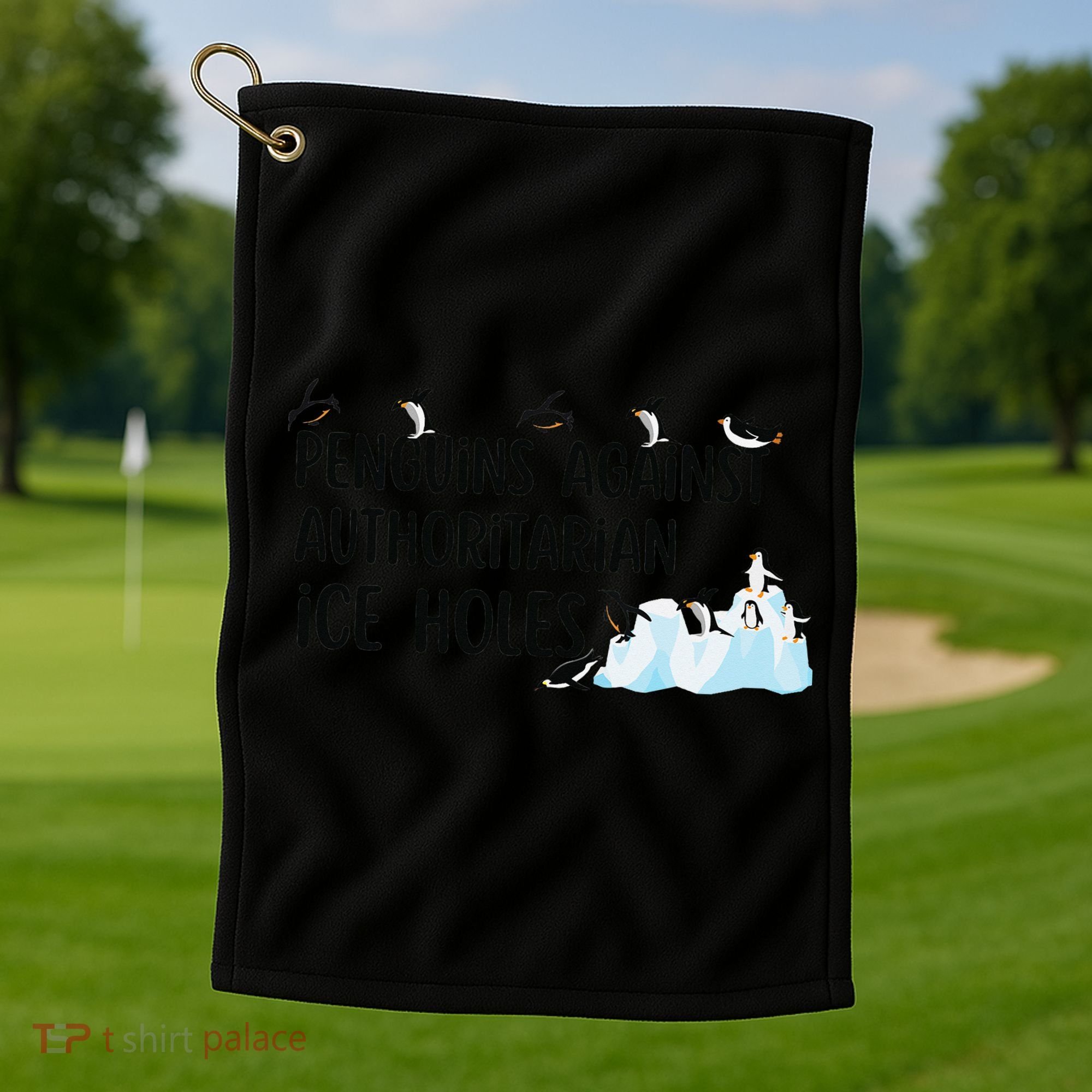 Funny Penguins Against Authoritarian Ice Holes Protest Golf Towel