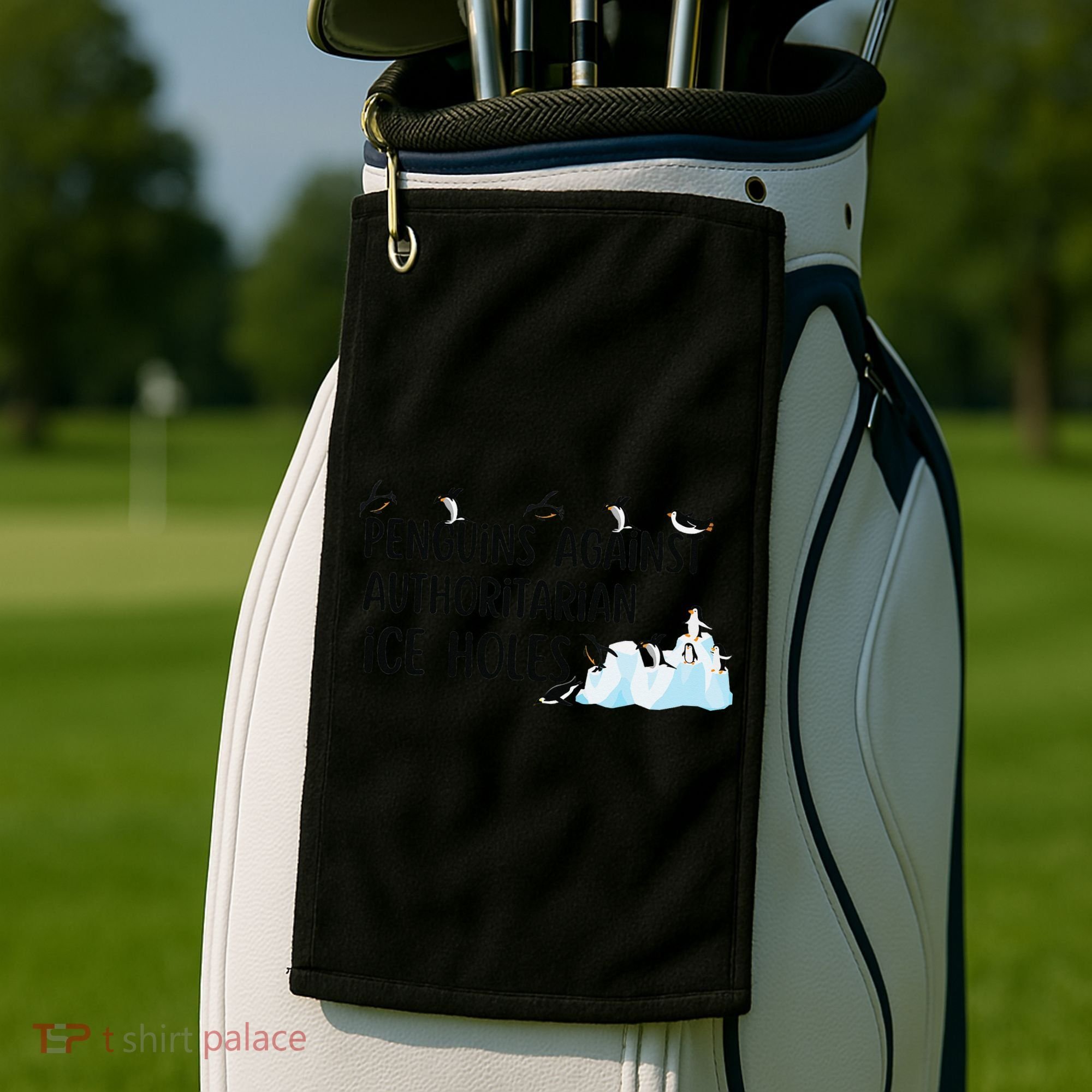 Funny Penguins Against Authoritarian Ice Holes Protest Golf Towel