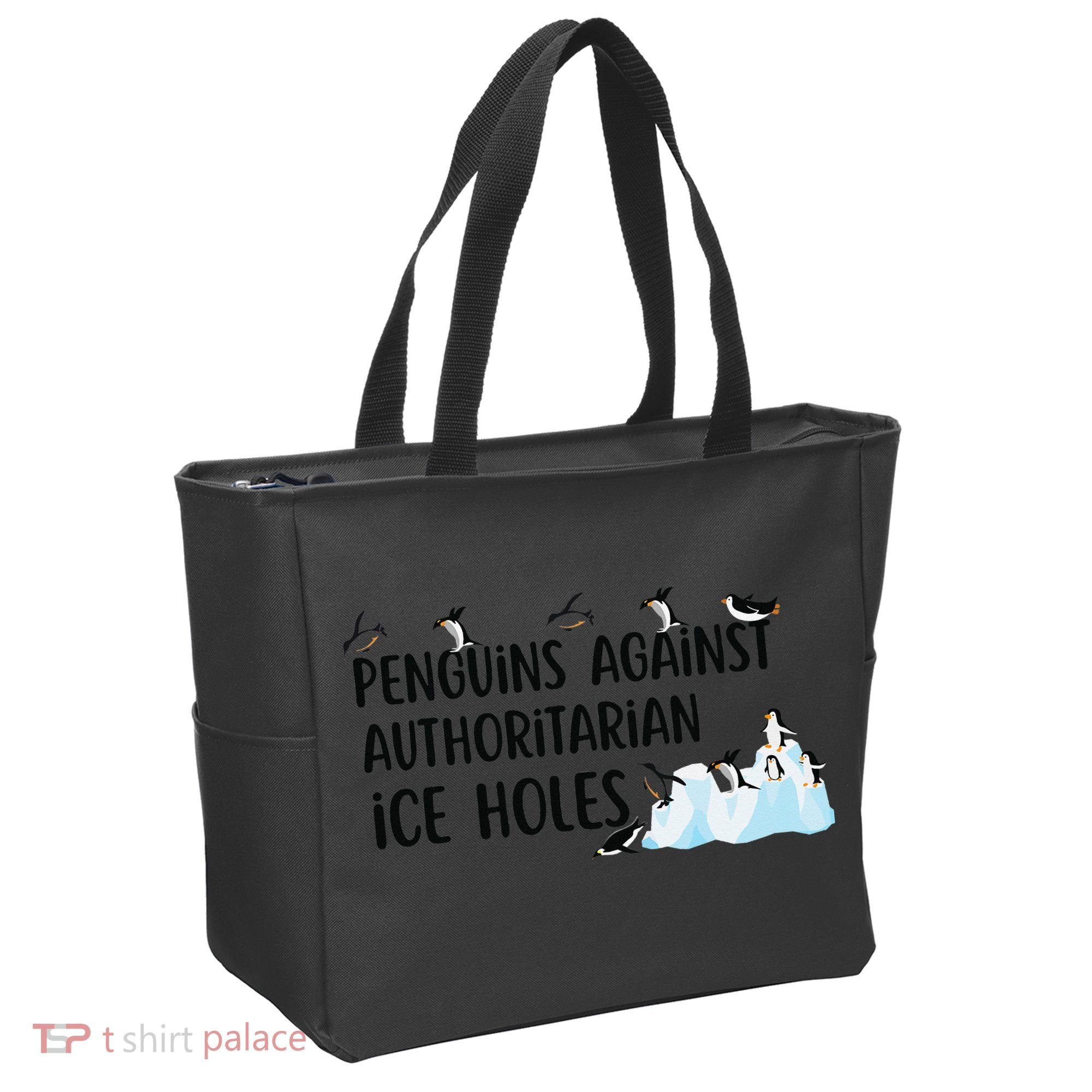 Funny Penguins Against Authoritarian Ice Holes Protest Tote Bag