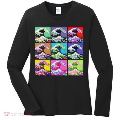 Fine Pop Art Great Wave Retro Women's Long Sleeve Shirt