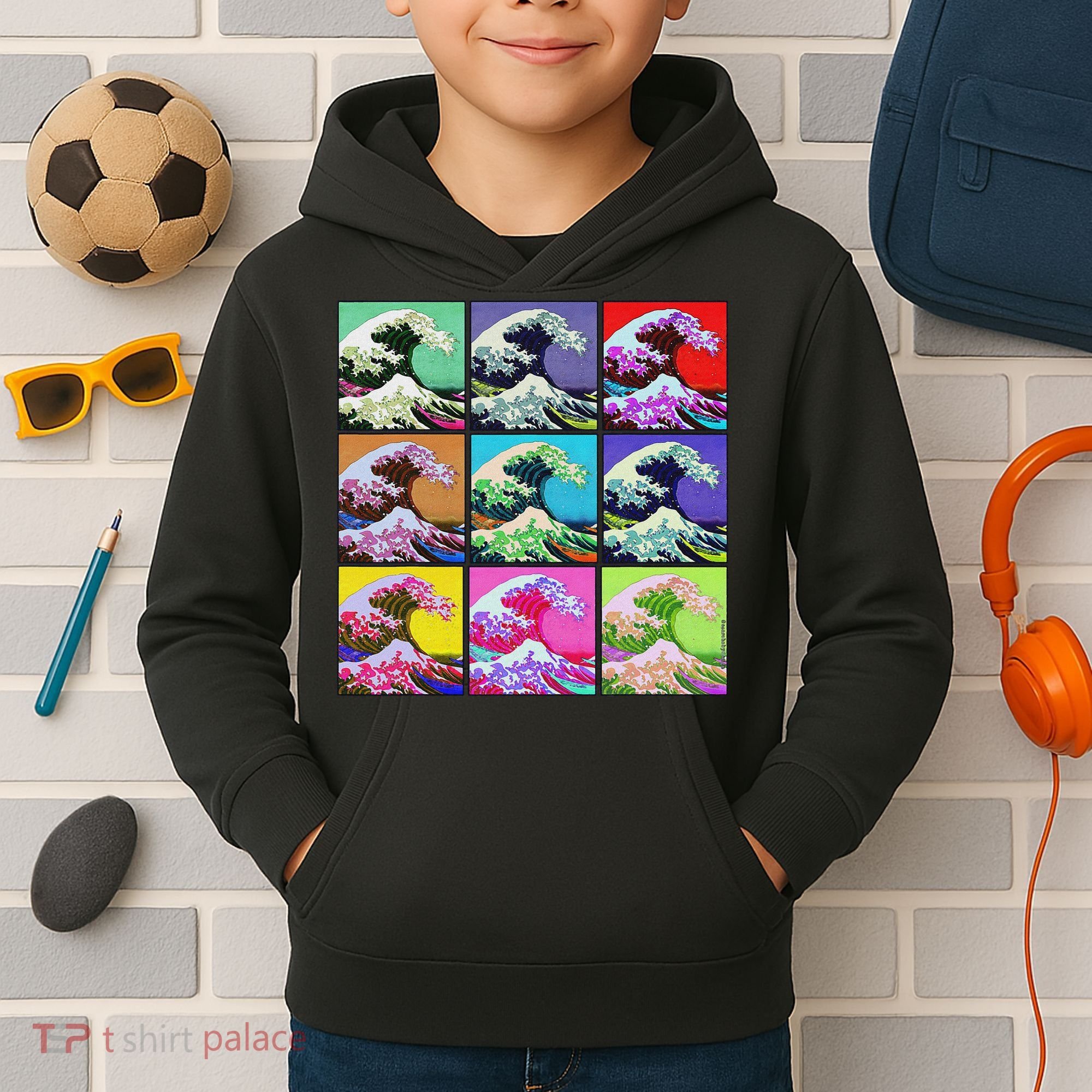 Fine Pop Art Great Wave Retro Kids Hoodie