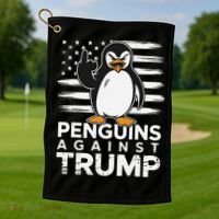 Funny Penguins Against Trump Penguin Flippers Up Resist Golf Towel thumb 1