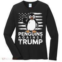 Funny Penguins Against Trump Penguin Flippers Up Resist Women's Long Sleeve Shirt thumb 0