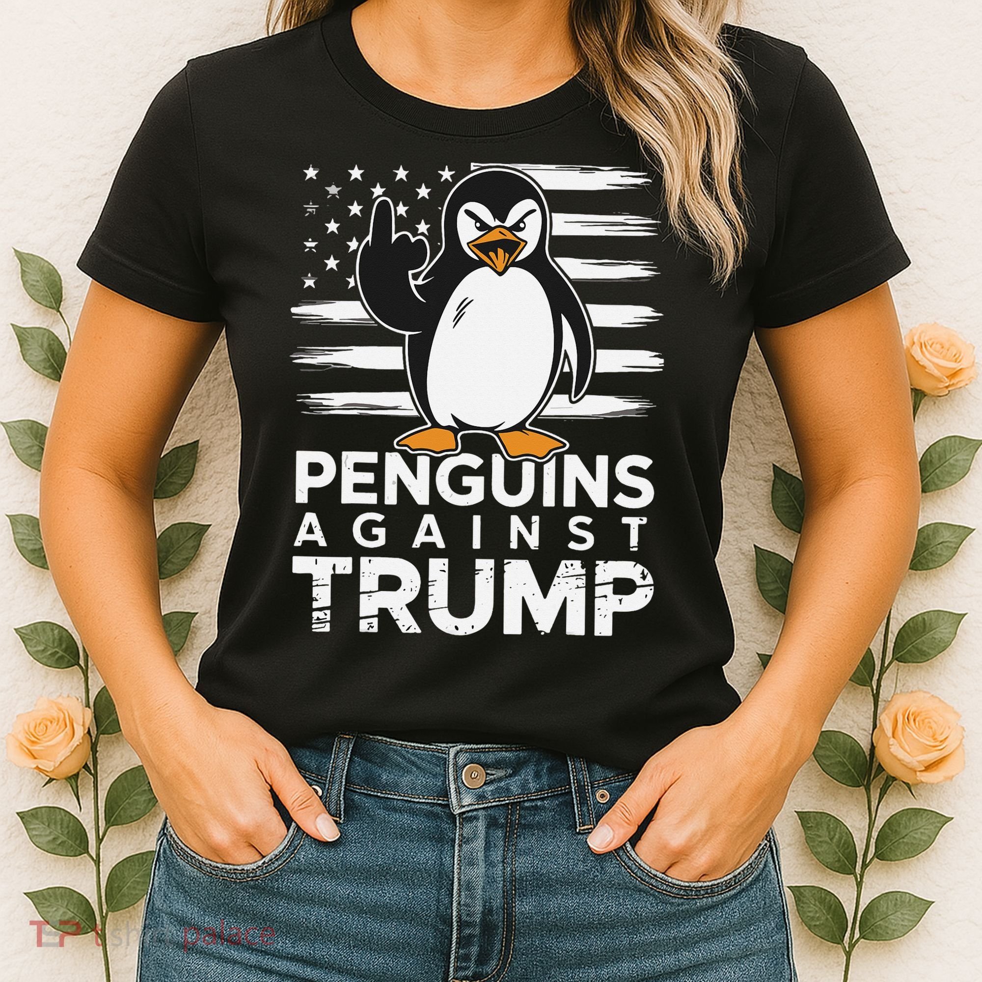 Funny Penguins Against Trump Penguin Flippers Up Resist Women's T-Shirt