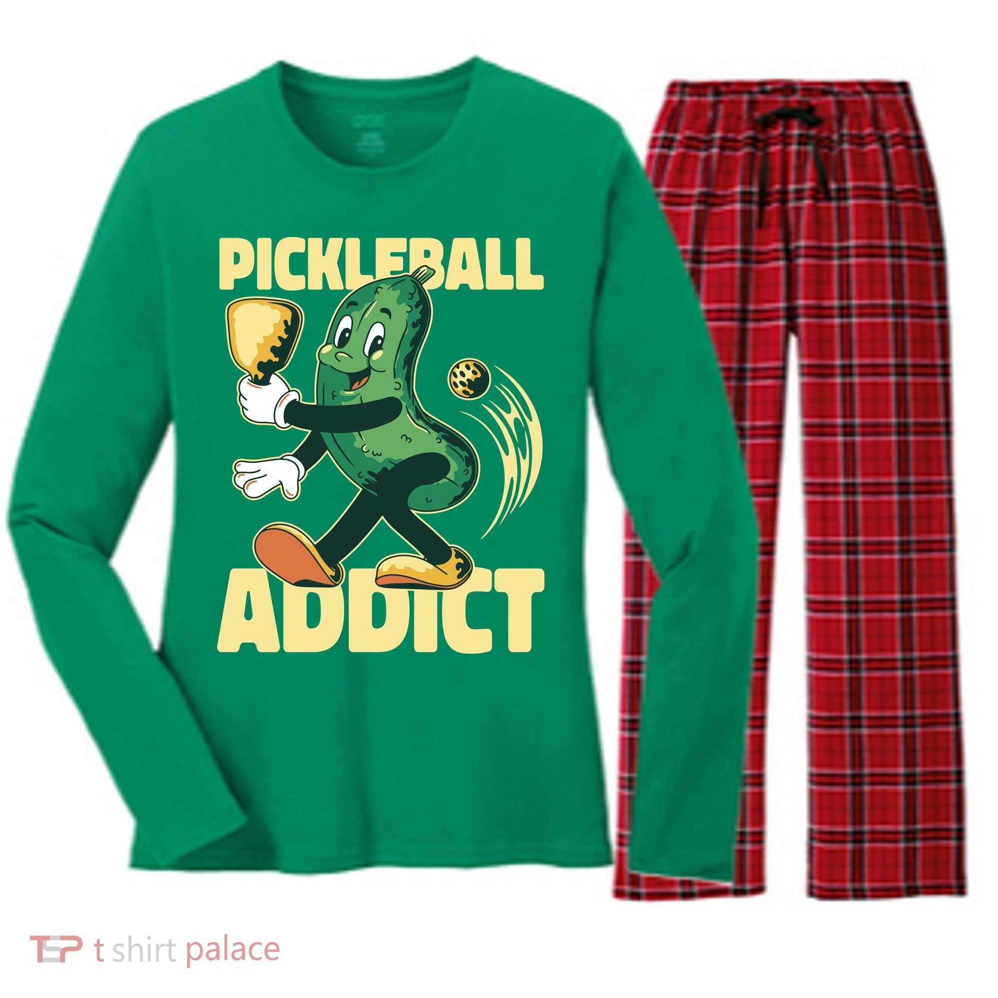 Funny Pickleball Addict Women's Long Sleeve Flannel Pajama Set 