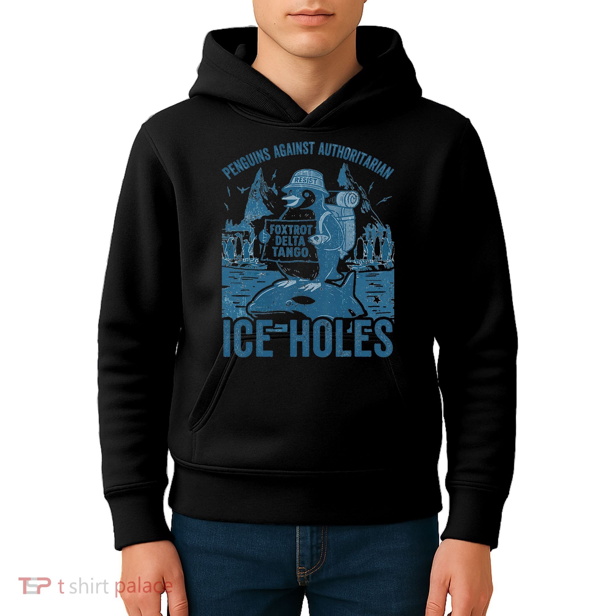 Funny Penguins Against Authoritarian Ice Holes Sarcastic Kids Hoodie