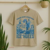 Funny Penguins Against Authoritarian Ice Holes Sarcastic T-Shirt thumb 2