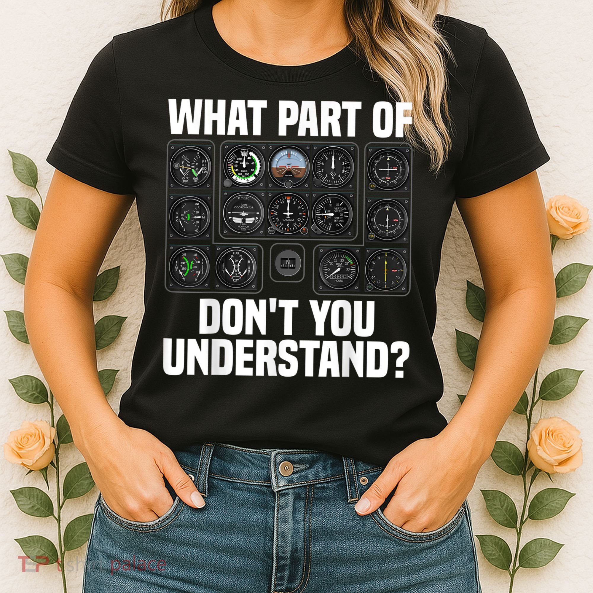 Funny Pilot Art Men Women Aviation Airline Pilot Instruments Women's T-Shirt