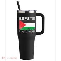 Free Palestine Arabic Palestine Gaza Jerusalem Support 40oz Vacuum Insulated Stainless Steel Travel Tumbler thumb 0