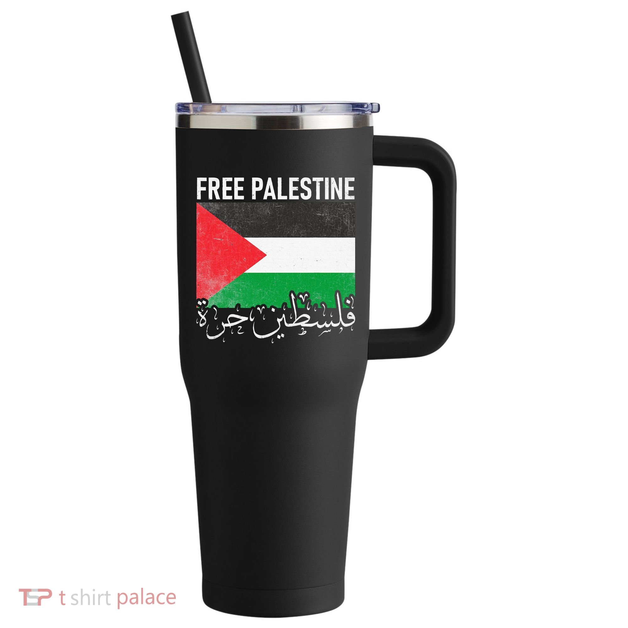 Free Palestine Arabic Palestine Gaza Jerusalem Support 40oz Vacuum Insulated Stainless Steel Travel Tumbler