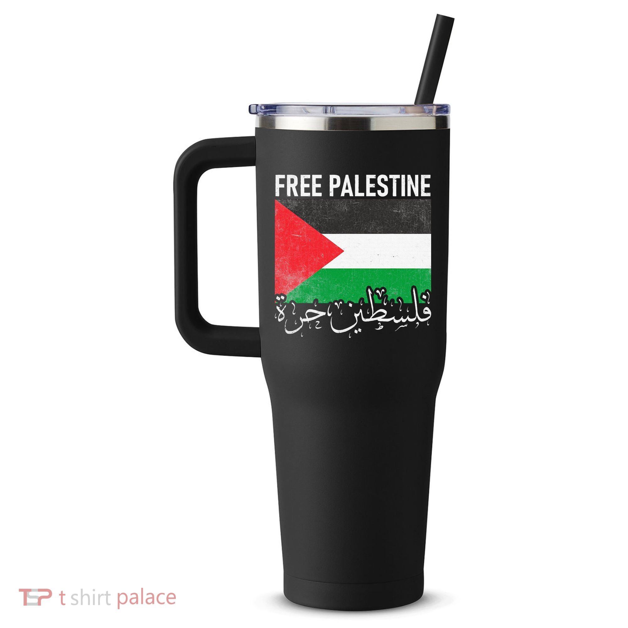 Free Palestine Arabic Palestine Gaza Jerusalem Support 40oz Vacuum Insulated Stainless Steel Travel Tumbler
