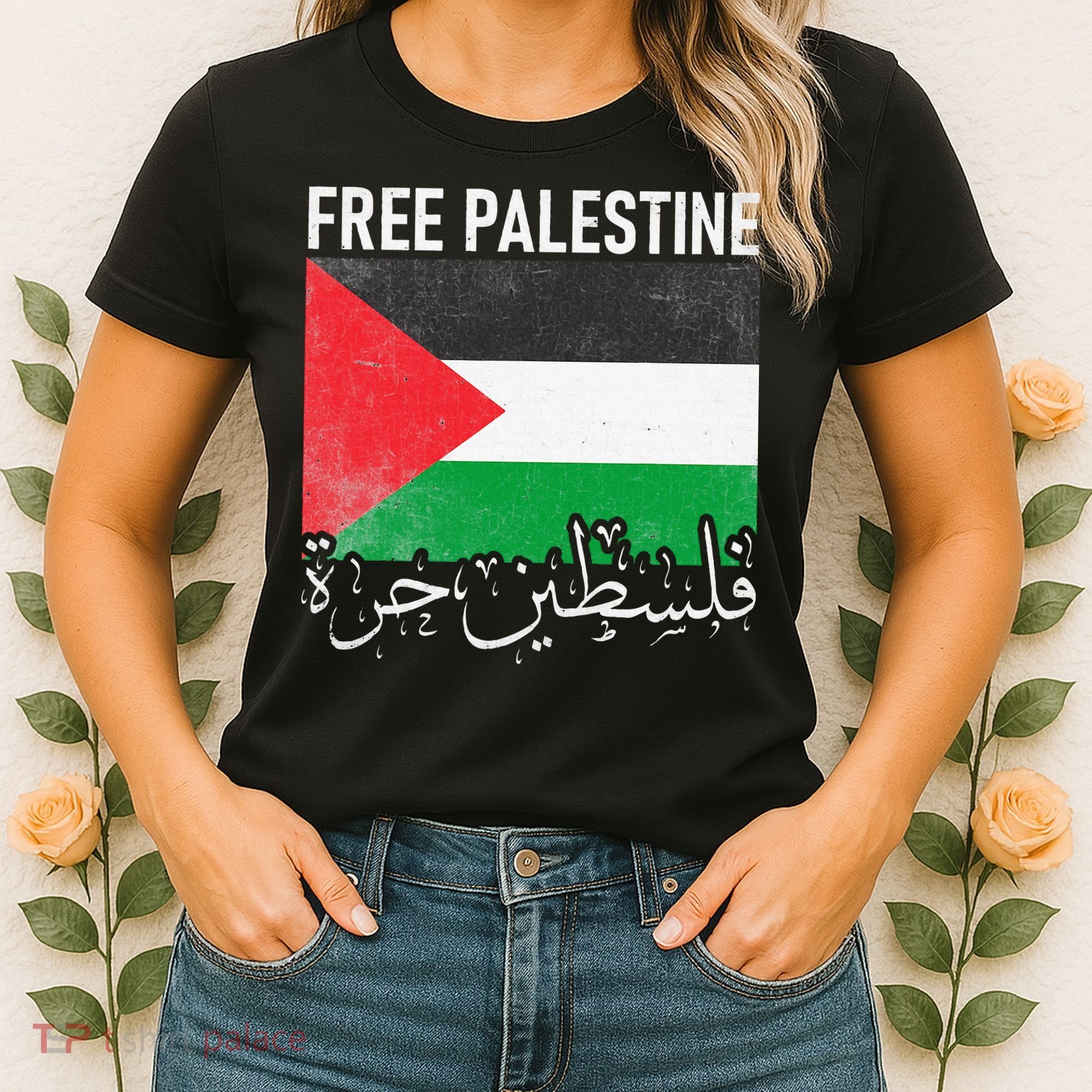Free Palestine Arabic Palestine Gaza Jerusalem Support Women's T-Shirt