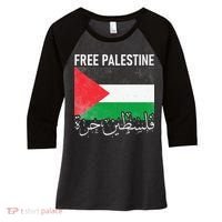 Free Palestine Arabic Palestine Gaza Jerusalem Support Women's Tri-Blend 3/4-Sleeve Raglan Shirt thumb 0