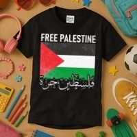 Free Palestine Arabic Palestine Gaza Jerusalem Support Kids T-Shirt thumb 3