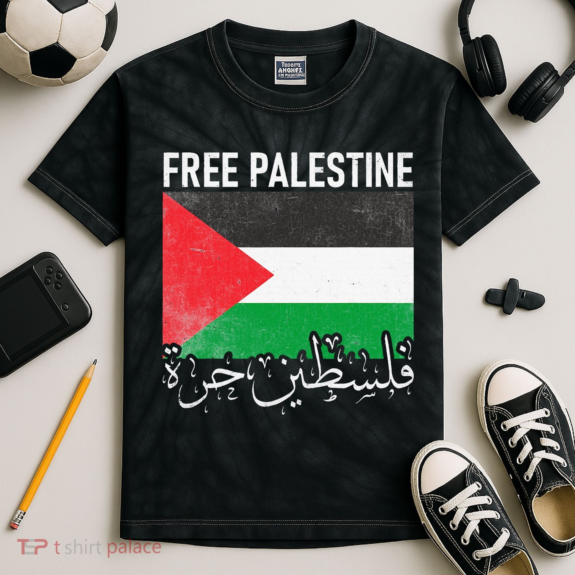 Free Palestine Arabic Palestine Gaza Jerusalem Support Kids Tie-Dye T-Shirt
