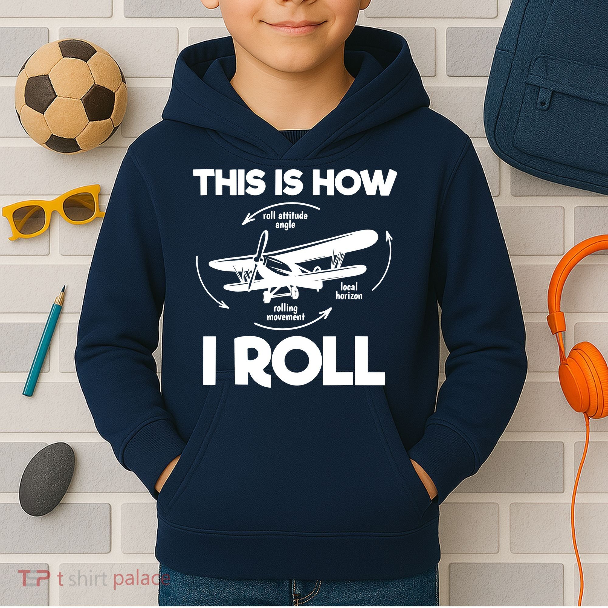 Funny Pilot Airplane Lover Aviation Pilot How I Roll Kids Hoodie