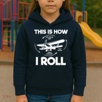 Funny Pilot Airplane Lover Aviation Pilot How I Roll Kids Hoodie thumb 3