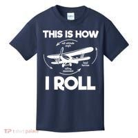 Funny Pilot Airplane Lover Aviation Pilot How I Roll Kids T-Shirt thumb 0