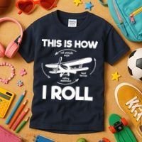 Funny Pilot Airplane Lover Aviation Pilot How I Roll Kids T-Shirt thumb 3
