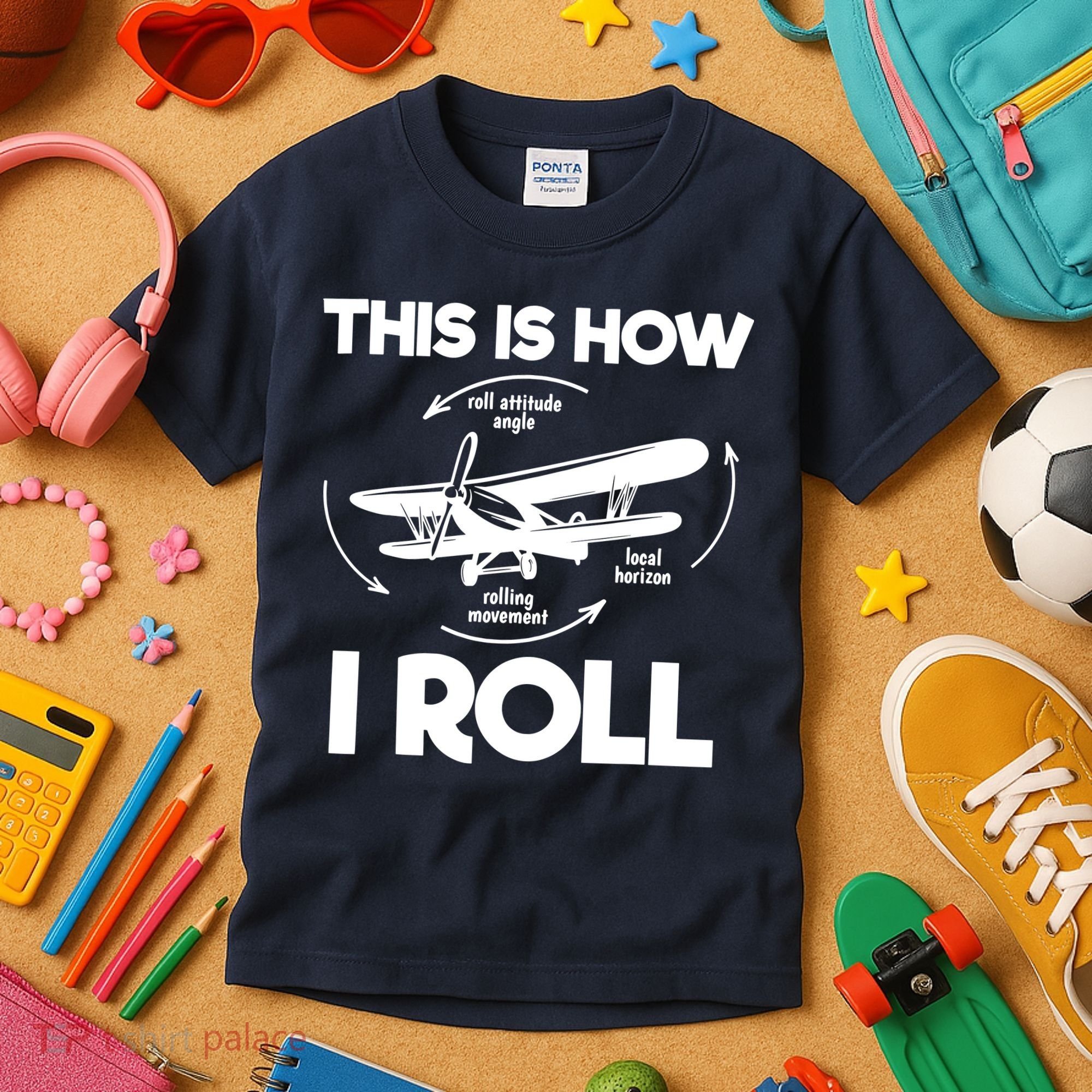 Funny Pilot Airplane Lover Aviation Pilot How I Roll Kids T-Shirt