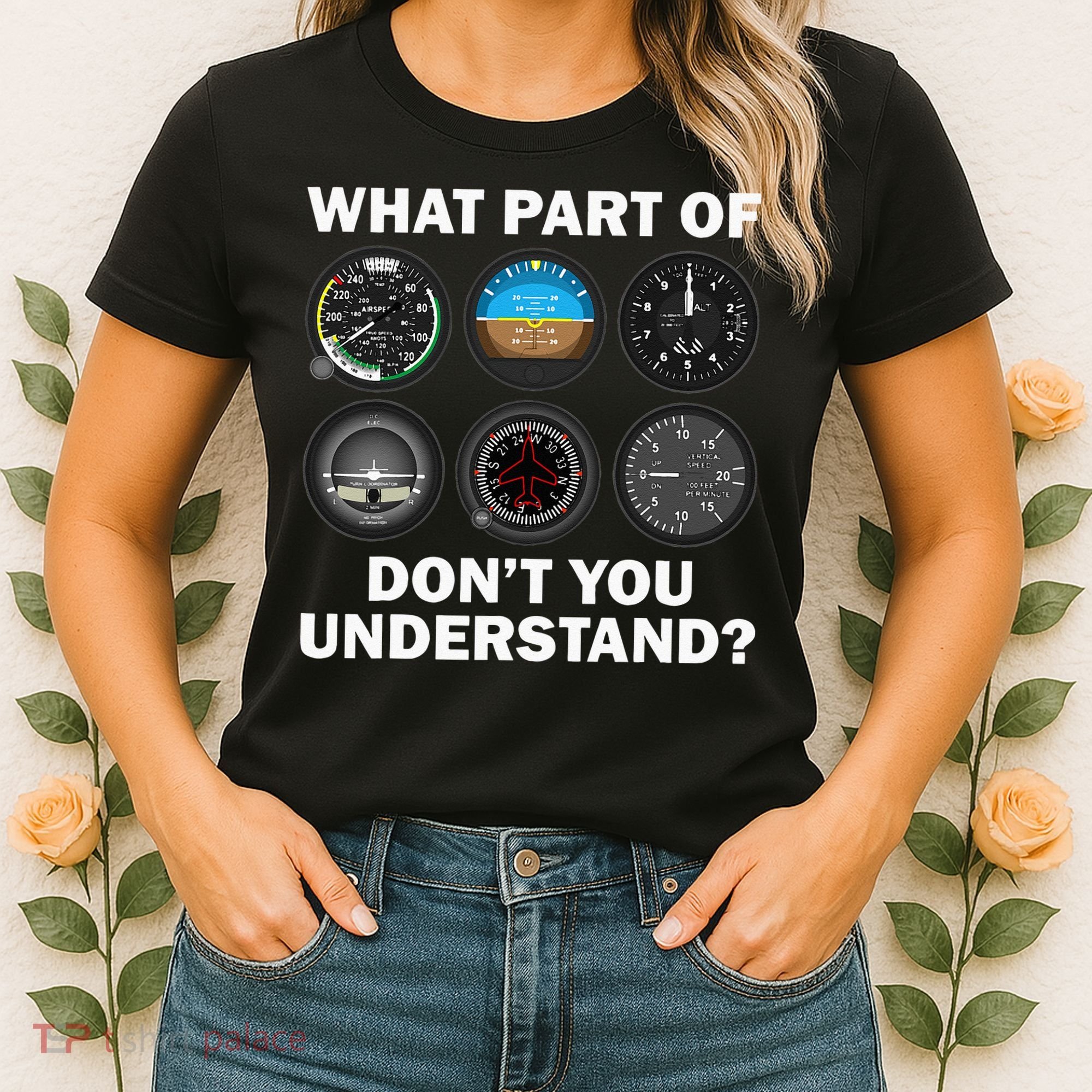 Funny Pilot Art Men Women Aviation Airline Pilot Instruments Women's T-Shirt
