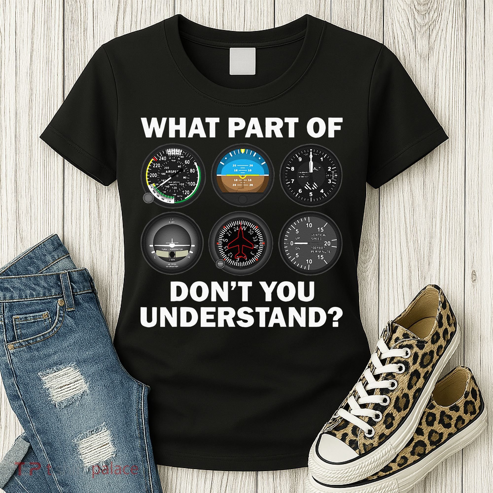 Funny Pilot Art Men Women Aviation Airline Pilot Instruments Women's T-Shirt